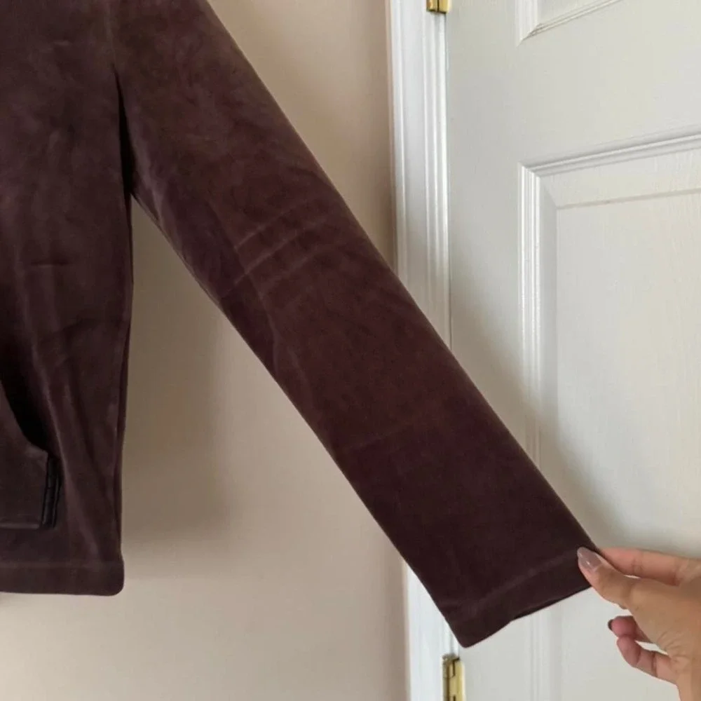 Y2K Chocoalte‎ Brown Velour Velvet Satin Hoodie Zip Up